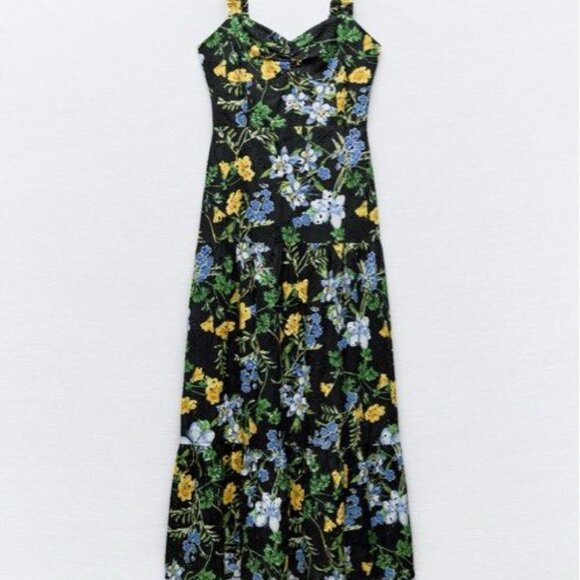 ZARA MIDI EYELET FLORAL PRINT DRESS - Picture 2 of 3